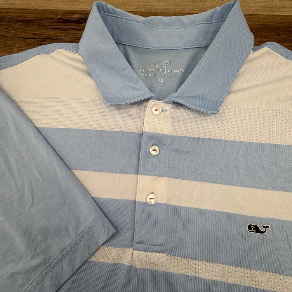 Vineyard Vines Polo Shirt Mens XL Blue Stripe Performance Golf Stretch